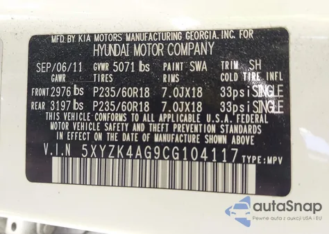 2012 Hyundai Santa Fe Limited V6 from USA, damaged, VIN 5XYZK4AG9CG104117